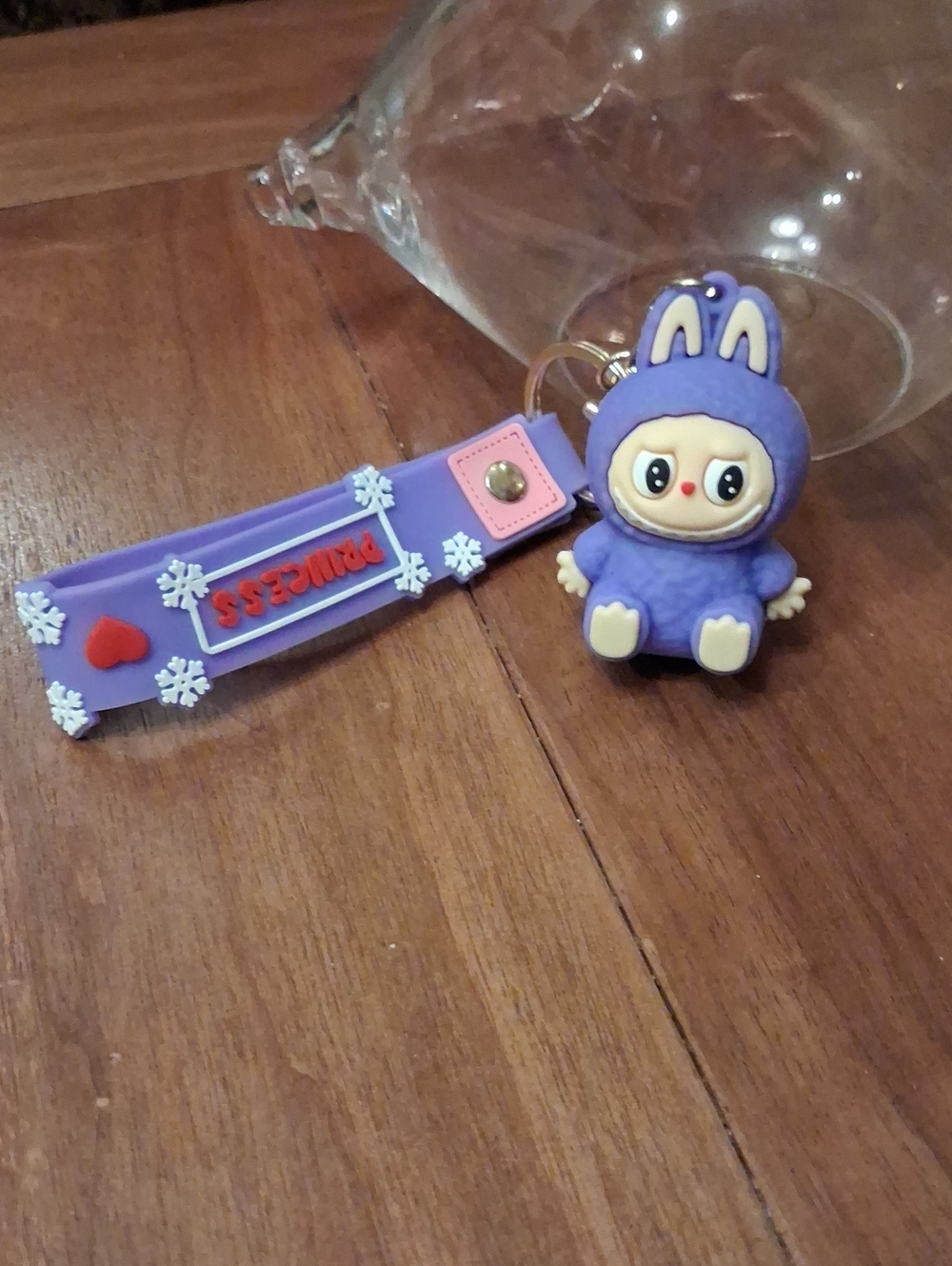 Purple Labubu Character Keychain with Silicone Wrist Strap, GoldTone, "Princess"